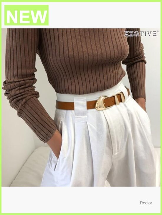 Women\'s Faux Leather Belt with Gold Buckle - Medium Width, Adjustable main image 7